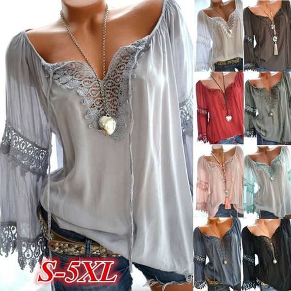 design large size loose women blouses summer blouses lace fashion casual v-neck long sleeve women shirts shoul, White
design large size loose women blouses summer blouses lace fashion casual v-neck long sleeve women shirts shoul, White
