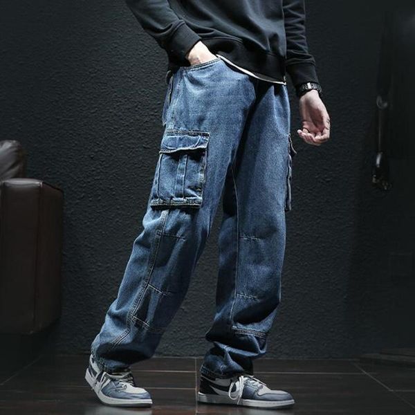 men's jeans men loose straight cargo trousers casual cotton baggy overalls mens fashion seasons bottoms plus size 42 44, Blue 
men's jeans men loose straight cargo trousers casual cotton baggy overalls mens fashion seasons bottoms plus size 42 44, Blue