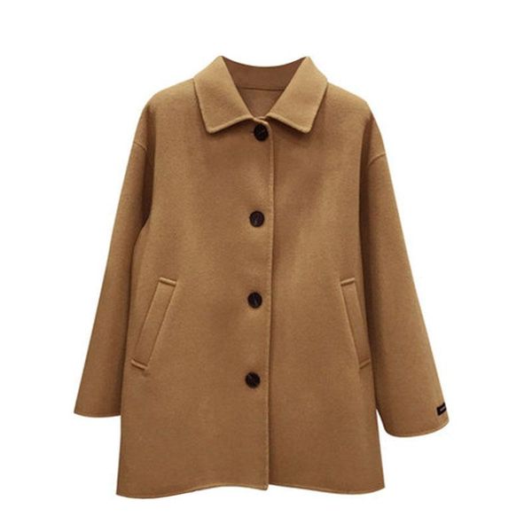 women's wool & blends spring women coat fashion loose long double breasted office lady coats autumn winter outerwear 2021 jackets trenc, Black