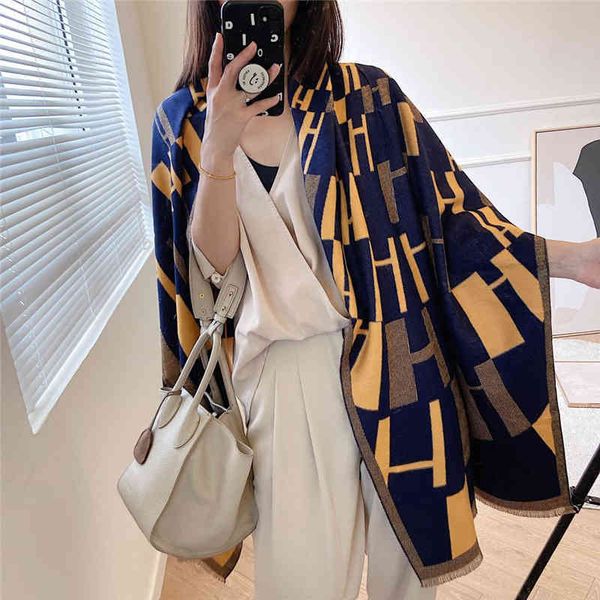 70% off design 2021 autumn new female long thickened scarf decoration warm short beard imitation cashmere shawl, Blue;gray 
70% off design 2021 autumn new female long thickened scarf decoration warm short beard imitation cashmere shawl, Blue;gray