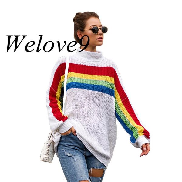 women's sweaters rainbow turtleneck sweater pullover 2021 women autumn winter striped oversized loose casual long knitted jumper pull, White;black
women's sweaters rainbow turtleneck sweater pullover 2021 women autumn winter striped oversized loose casual long knitted jumper pull, White;black