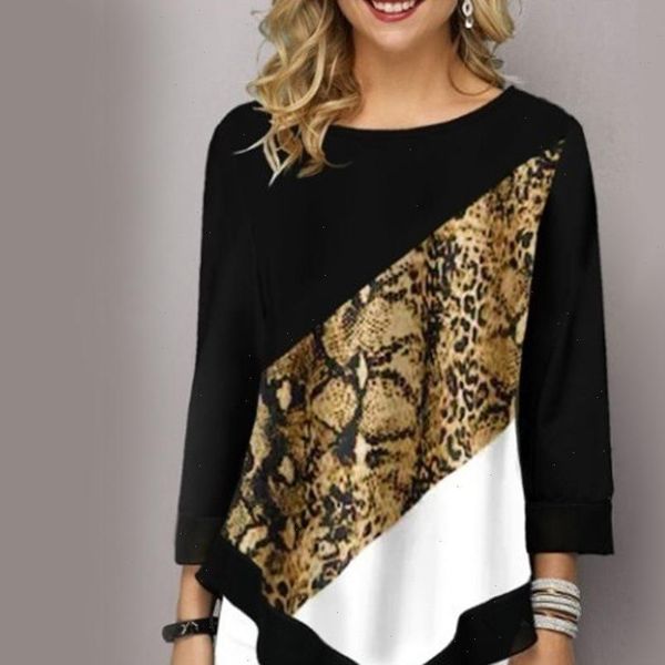 2021 new women blouse stylish o neck 3 4 sleeve irregular hem leopard patchwork blouse loose fit womens clothing, White
2021 new women blouse stylish o neck 3 4 sleeve irregular hem leopard patchwork blouse loose fit womens clothing, White