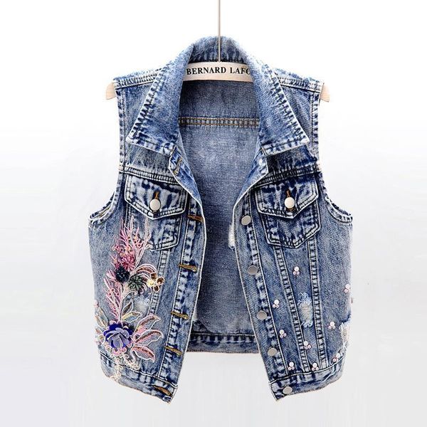 women's vests denim vest women spring autumn fashion patch flowers sequins beads sleeveless waistcoat student jean short jackets, Black;white
women's vests denim vest women spring autumn fashion patch flowers sequins beads sleeveless waistcoat student jean short jackets, Black;white