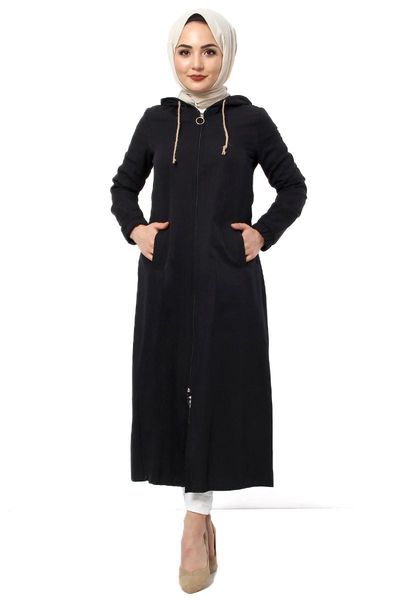 women's jackets hooded hijab cap tsd1095 black, Black;brown
