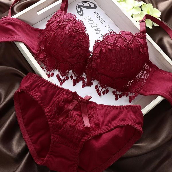 bras sets 2pcs lace ladies underwear set lolita style push up bra & underpants cute embroidery tassel lingerie for women, Red;black
bras sets 2pcs lace ladies underwear set lolita style push up bra & underpants cute embroidery tassel lingerie for women, Red;black