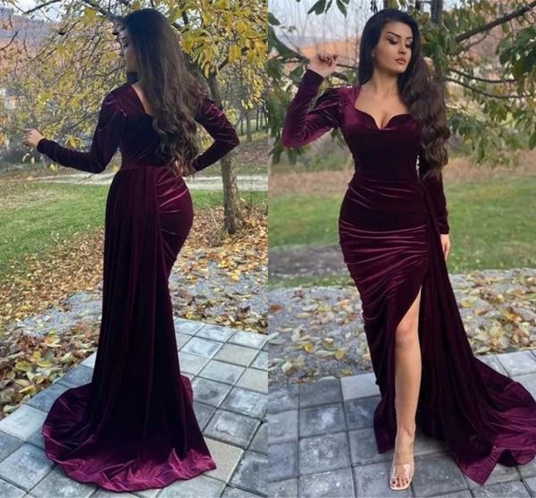 mermaid prom dresses high side split long sleeve velvet a line floor-length formal evening party gowns vestidos de fiesta, Black
mermaid prom dresses high side split long sleeve velvet a line floor-length formal evening party gowns vestidos de fiesta, Black