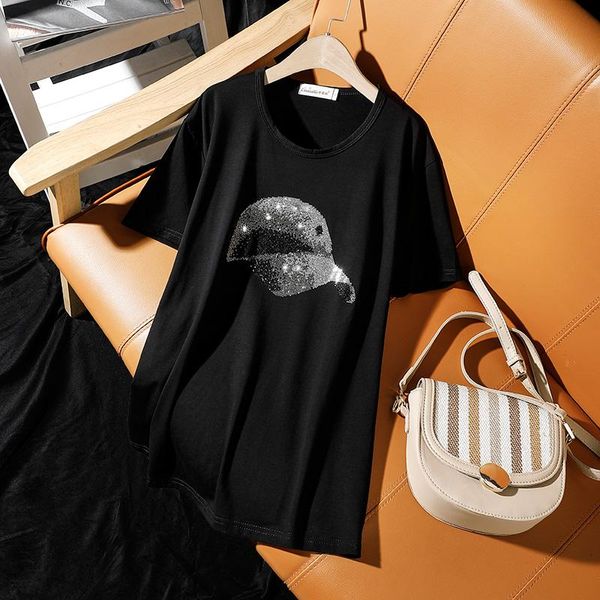 women's t-shirt summer plus size clothing 2021 fashion casual loose short-sleeve for women personality hat diamond female, White
women's t-shirt summer plus size clothing 2021 fashion casual loose short-sleeve for women personality hat diamond female, White