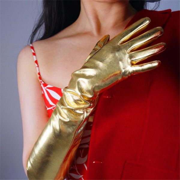 five fingers gloves 50cm patent leather long super bright mirror gold elastic pu simulation js50, Blue;gray
five fingers gloves 50cm patent leather long super bright mirror gold elastic pu simulation js50, Blue;gray