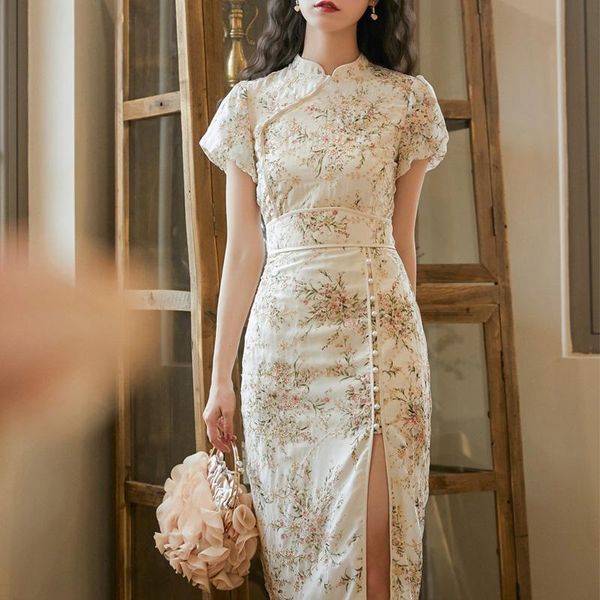 ethnic clothing women's chinese national dresses summer floral printing puff sleeve pearl button split fork thin slim fashion cheongsam, Red
ethnic clothing women's chinese national dresses summer floral printing puff sleeve pearl button split fork thin slim fashion cheongsam, Red