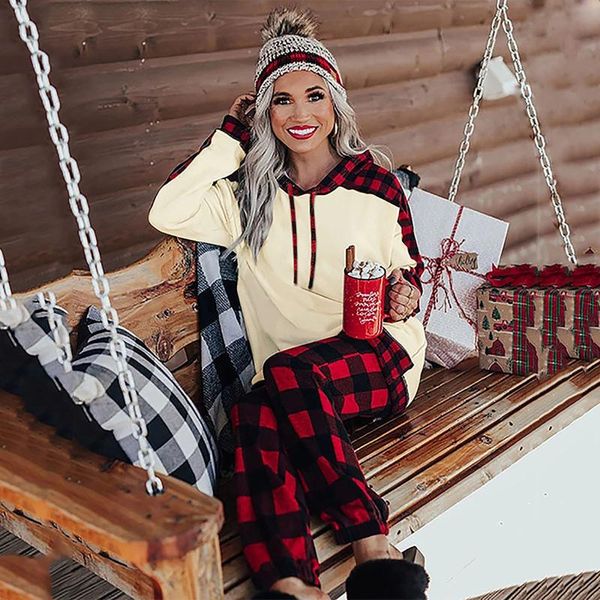 women's two piece pants plaid printed sweater tracksuit suit pullovers set women sportswear long sleeved hooded sports, White
women's two piece pants plaid printed sweater tracksuit suit pullovers set women sportswear long sleeved hooded sports, White