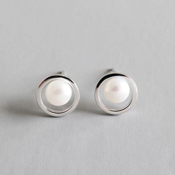 stud ypay pure 100% 925 sterling silver natural freshwater pearl earrings for women korea hollow circle fine jewelry yme268, Golden;silver