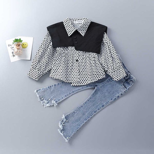 2-7 years spring girl clothing set fashion casual dot shirt + jeans kid children girls 210615, White
2-7 years spring girl clothing set fashion casual dot shirt + jeans kid children girls 210615, White