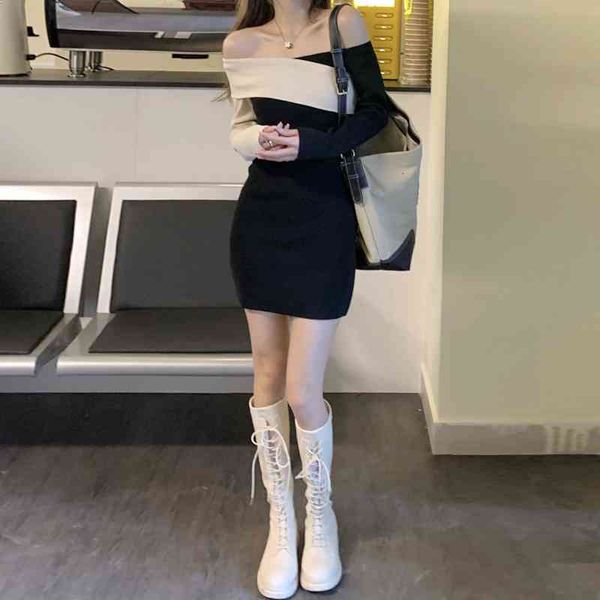 knitting dress woman spring ins slash neck color contrast cross long sleeve versatile sheath dresses tide, Black;gray
knitting dress woman spring ins slash neck color contrast cross long sleeve versatile sheath dresses tide, Black;gray