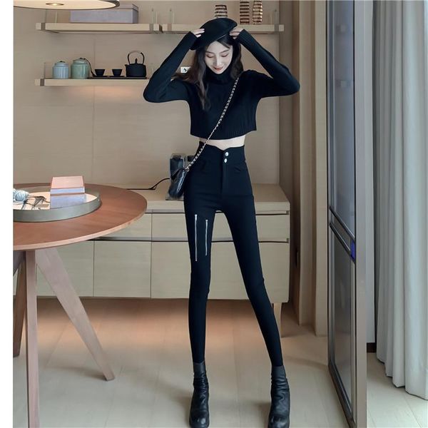 women's leggings 2021 autumn and winter products fashion long legs mm all-match high waist slim design zipper pencil pants women, Black
women's leggings 2021 autumn and winter products fashion long legs mm all-match high waist slim design zipper pencil pants women, Black