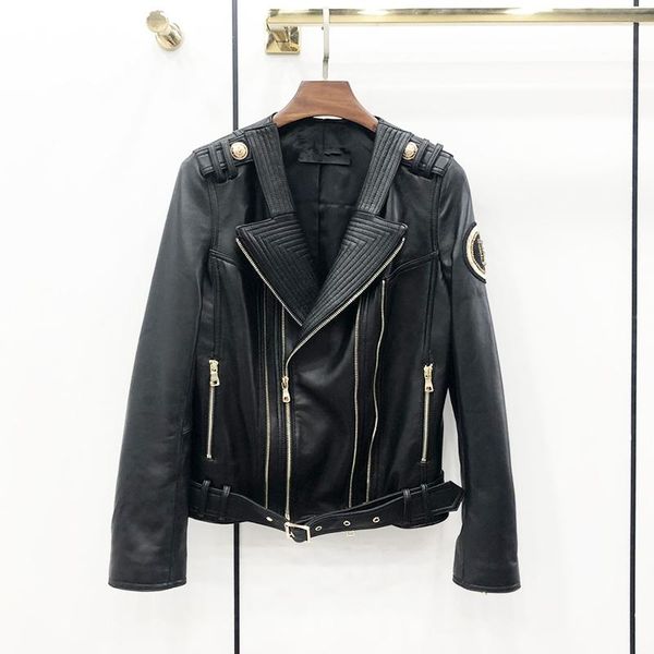 women's leather & faux spring autumn lady's soft real slim genuine moto biker jacket coat, Black
women's leather & faux spring autumn lady's soft real slim genuine moto biker jacket coat, Black