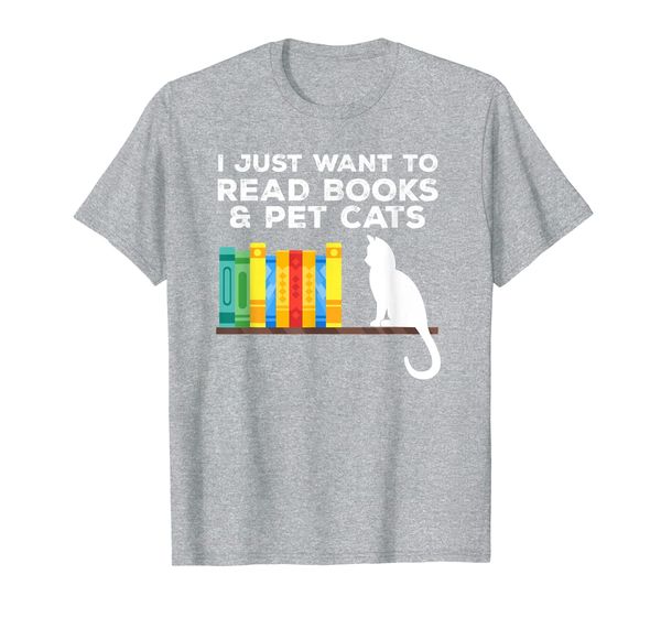 i just want to read books and pet cats t-shirt, White;black