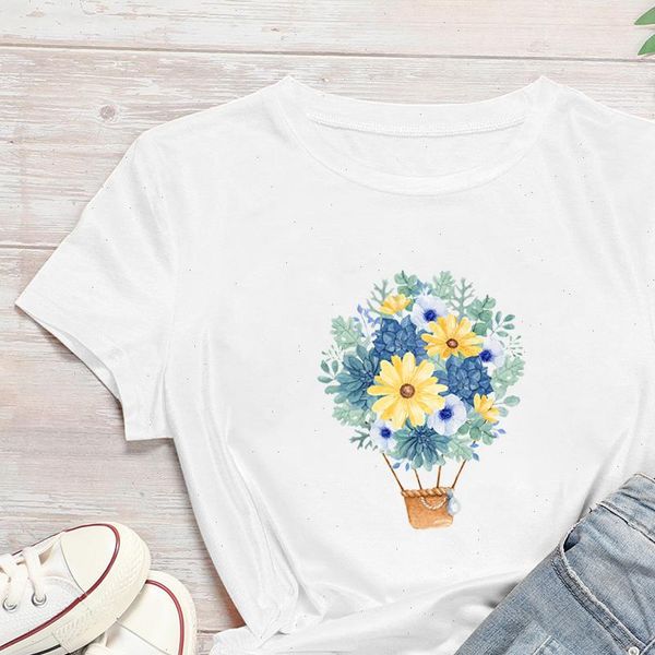 breathable women t shirt blue air balloon with various flowers cartoon cute korean trend cheap, White
breathable women t shirt blue air balloon with various flowers cartoon cute korean trend cheap, White
