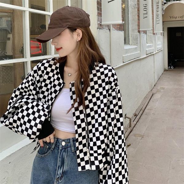 women's jackets high street cropped jacket women vintage plaid zipper baseball harajuke long sleeve coats femaleautumn style, Black;brown
women's jackets high street cropped jacket women vintage plaid zipper baseball harajuke long sleeve coats femaleautumn style, Black;brown