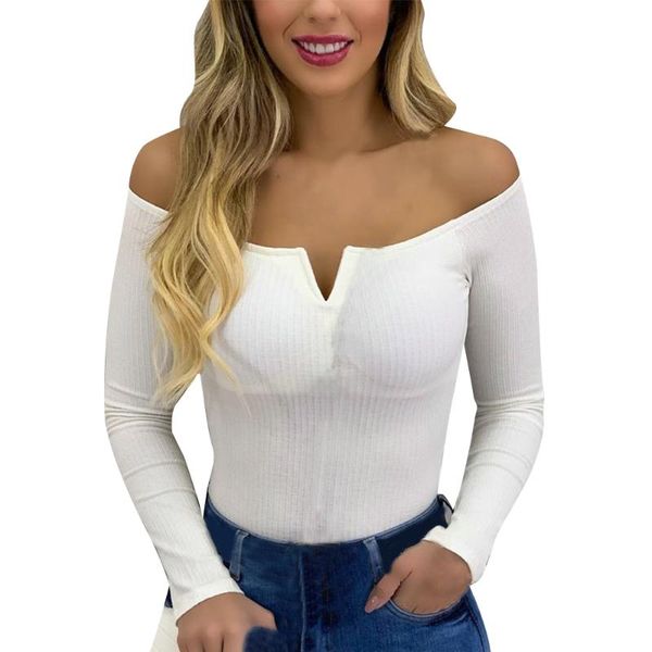 women's t-shirt women off shoulder long sleeve t-shirts , solid color wrap slim shirts blouses, White
women's t-shirt women off shoulder long sleeve t-shirts , solid color wrap slim shirts blouses, White