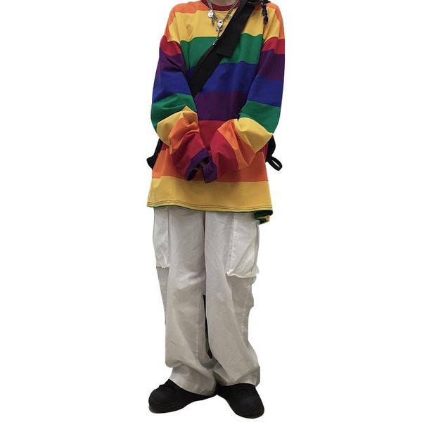 women's t-shirt rainbow striped women t shirts oversized streetwear harajuku hip hop shirt fashion long sleeve cotton loose tee for, White
women's t-shirt rainbow striped women t shirts oversized streetwear harajuku hip hop shirt fashion long sleeve cotton loose tee for, White