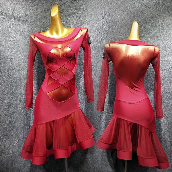 latin dance dress women competition red dress gauze back fishbone skirt modern dancing costume stage performance wear 1458, Black;red
latin dance dress women competition red dress gauze back fishbone skirt modern dancing costume stage performance wear 1458, Black;red