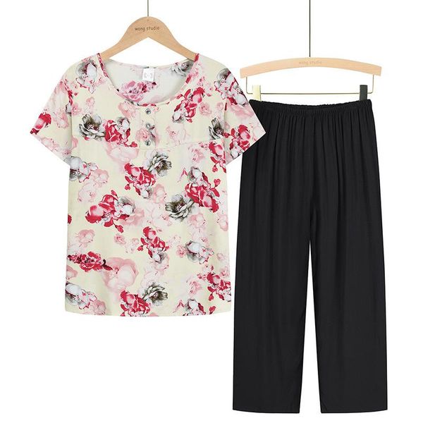 women's two piece pants summer middle-aged mother suit casual short-sleeved t-shirt two-piece for 40-60 years old, White
women's two piece pants summer middle-aged mother suit casual short-sleeved t-shirt two-piece for 40-60 years old, White