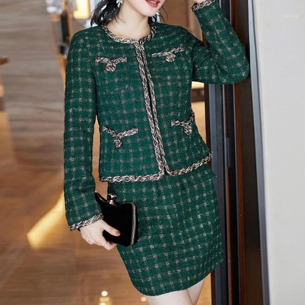 fall style woolen shiny silk pocket long-sleeved plaid jacket slim-fit mini skirt women's two-piece suit high-quality fashion tracksuit, Gray
fall style woolen shiny silk pocket long-sleeved plaid jacket slim-fit mini skirt women's two-piece suit high-quality fashion tracksuit, Gray