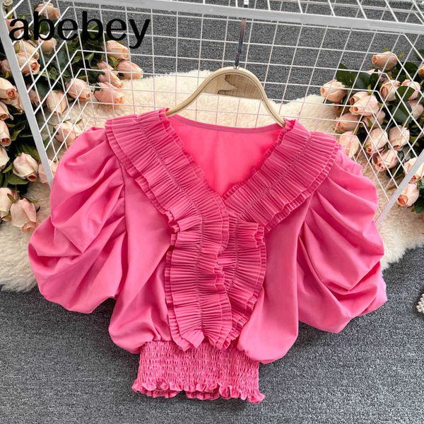 women edible tree fungus ruffles blouse sweet puff sleeve v neck elegant solid summer casual fashion streetwear blouse 210715, White
women edible tree fungus ruffles blouse sweet puff sleeve v neck elegant solid summer casual fashion streetwear blouse 210715, White