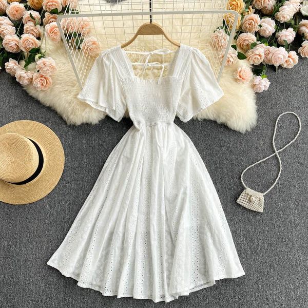 party dresses singreiny women elegant french dress square collar short sleeve solid a-line office summer casual streetwear, White;black
party dresses singreiny women elegant french dress square collar short sleeve solid a-line office summer casual streetwear, White;black