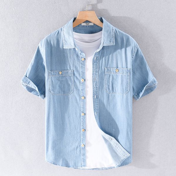 2021 new summer short-sleeved casual denim simple trendy blue shirts for men brand pure cotton shirt mens chemise camisa 3jc7, White
2021 new summer short-sleeved casual denim simple trendy blue shirts for men brand pure cotton shirt mens chemise camisa 3jc7, White
