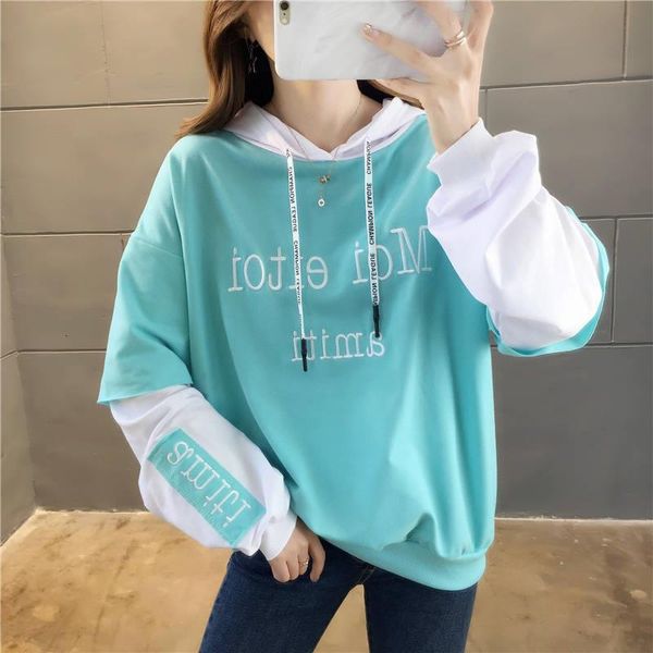 sweatshirt female korean loose lazy student long-sleeved shirt spring and autumn thin section fake two-piece hooded jacket, Black
sweatshirt female korean loose lazy student long-sleeved shirt spring and autumn thin section fake two-piece hooded jacket, Black