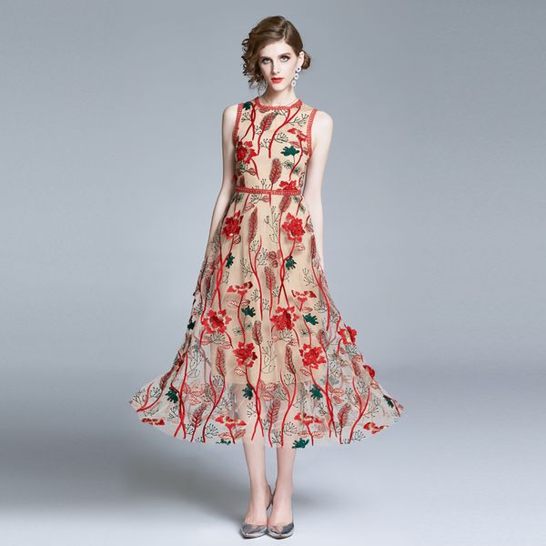 fashion design knitted runway embroidered flower dress women's party fine temperament summer dresses ta8092 vizf, Black;gray
fashion design knitted runway embroidered flower dress women's party fine temperament summer dresses ta8092 vizf, Black;gray