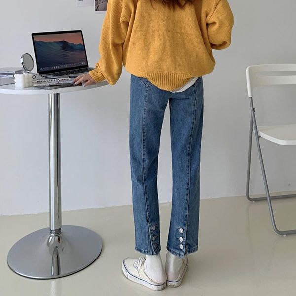 women's jeans 2021 autumn denim pants fashion ins straight leg button high waist split capris, Blue
women's jeans 2021 autumn denim pants fashion ins straight leg button high waist split capris, Blue