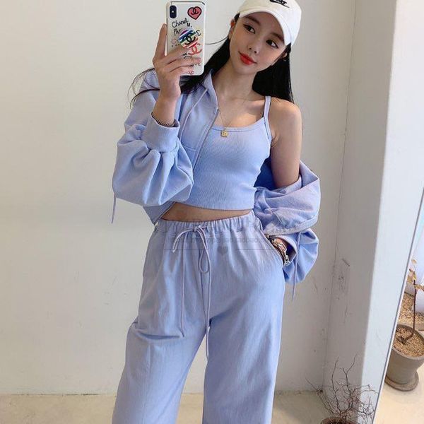 women's two piece pants korean solid tracksuit women spring high waist sport cotton running gym casual ensembles femme sets de50ctz, White
women's two piece pants korean solid tracksuit women spring high waist sport cotton running gym casual ensembles femme sets de50ctz, White