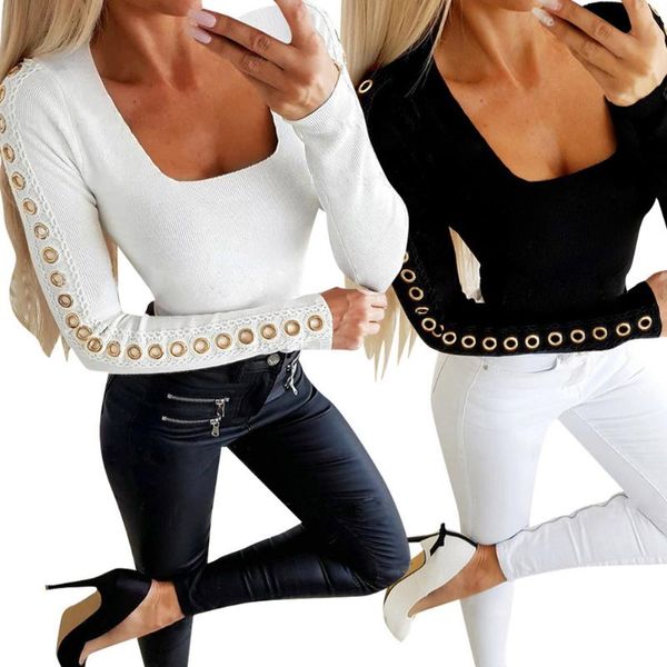 women's t-shirt women long sleeves deep neck slim fashion autumn spring -opk, White
women's t-shirt women long sleeves deep neck slim fashion autumn spring -opk, White