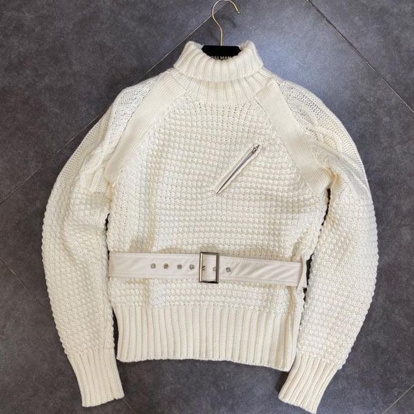 women's sweaters 2022 autumn winter arrivals long sleeve turtleneck white knitted pullovers women sweater with belt 807, White;black
women's sweaters 2022 autumn winter arrivals long sleeve turtleneck white knitted pullovers women sweater with belt 807, White;black