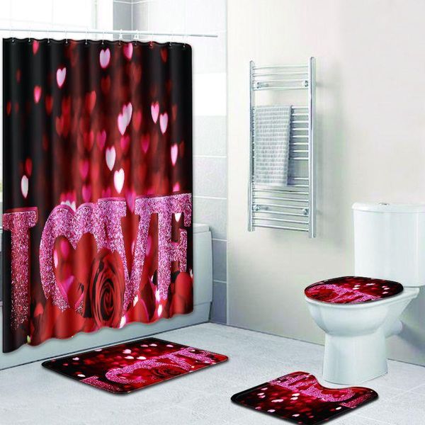 4pcs/set love theme non-slip home toilet pad cover bath mat shower curtain set for valentine's day
4pcs/set love theme non-slip home toilet pad cover bath mat shower curtain set for valentine's day