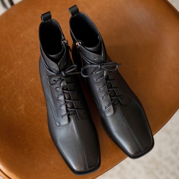 womens genuine leather lace-up autumn ankle boots square toe casual short martin boots retro punk motorcycle boots slim shoesdress shoes, Black
womens genuine leather lace-up autumn ankle boots square toe casual short martin boots retro punk motorcycle boots slim shoesdress shoes, Black