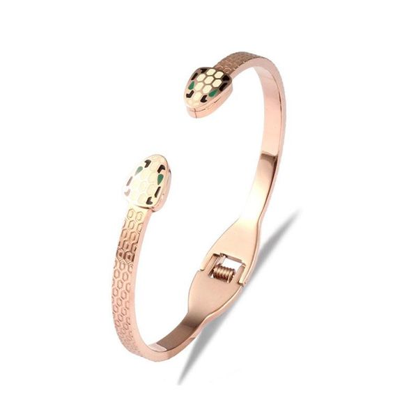 bangle ew rose gold double snake head open bracelet simple titanium steel jewelry, Black
bangle ew rose gold double snake head open bracelet simple titanium steel jewelry, Black