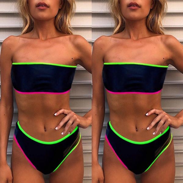 women's swimwear contrast color bikinis 2021 patchwork bandeau two piece high cut swimsuit bathing suit women, White;black
women's swimwear contrast color bikinis 2021 patchwork bandeau two piece high cut swimsuit bathing suit women, White;black