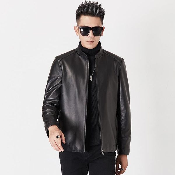 men's leather & faux and middle-aged motorcycle sheep skin brief paragraph cultivate morality coat true jacket, Black
men's leather & faux and middle-aged motorcycle sheep skin brief paragraph cultivate morality coat true jacket, Black