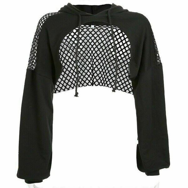 women's hoodies & sweatshirts streetwear girl fishnet patchwork women see through mesh long sleeve pullovers crop, Black
women's hoodies & sweatshirts streetwear girl fishnet patchwork women see through mesh long sleeve pullovers crop, Black