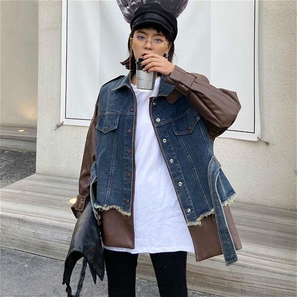 women's leather & faux women spring autumn denim splice jacket female jean pu ladies slim adjust waist short coat windbreaker, Black
women's leather & faux women spring autumn denim splice jacket female jean pu ladies slim adjust waist short coat windbreaker, Black