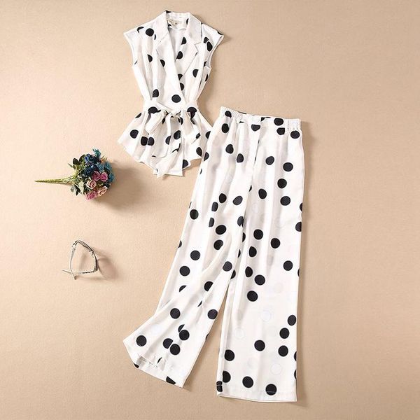 women's two piece pants women suit star brand female set 2021 spring ol elegant polka dot print pants clothing, White
women's two piece pants women suit star brand female set 2021 spring ol elegant polka dot print pants clothing, White