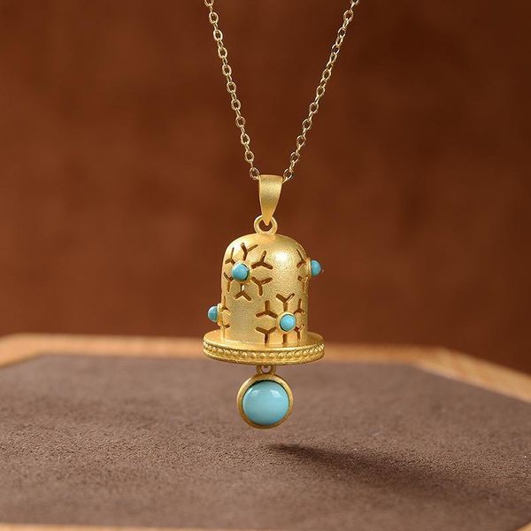 chains original silver inlaid natural turquoise classic bell pendant necklace chinese style retro hollow gilded women's jewelry
chains original silver inlaid natural turquoise classic bell pendant necklace chinese style retro hollow gilded women's jewelry