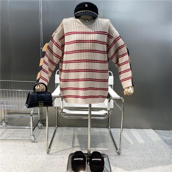 women's sweaters personalized fashion front and back two wear color contrast striped sweater round neck long sleeve thick thread knitte, White;black
women's sweaters personalized fashion front and back two wear color contrast striped sweater round neck long sleeve thick thread knitte, White;black