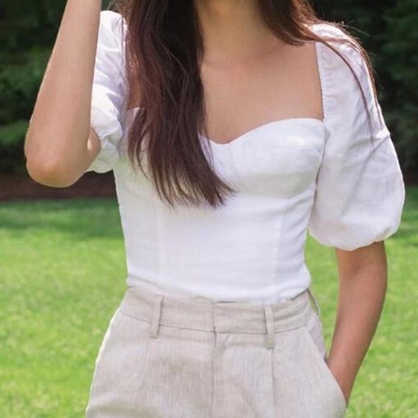 women's blouses & shirts 2021 summer vintage france style retro puff sleeve white cropped shirt women slim waist short blouse girl'
women's blouses & shirts 2021 summer vintage france style retro puff sleeve white cropped shirt women slim waist short blouse girl'