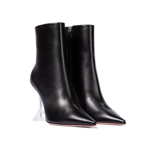 boots winter style side zipper women's pointed transparent heel leather short, Black
boots winter style side zipper women's pointed transparent heel leather short, Black