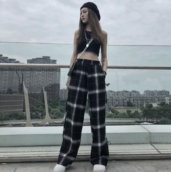 women's pants & capris street retro plaid high waist wide leg loose casual straight long, Black;white
women's pants & capris street retro plaid high waist wide leg loose casual straight long, Black;white