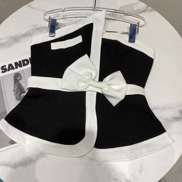 deat spring summer fashion casual black and white contrast bow waist cross temperament celebrity waist cover vest sk087 210709
deat spring summer fashion casual black and white contrast bow waist cross temperament celebrity waist cover vest sk087 210709